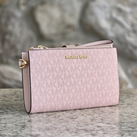 Michael Kors Handbags - Michael Kors Jet Set Logo Pink Double Zip Wristlet